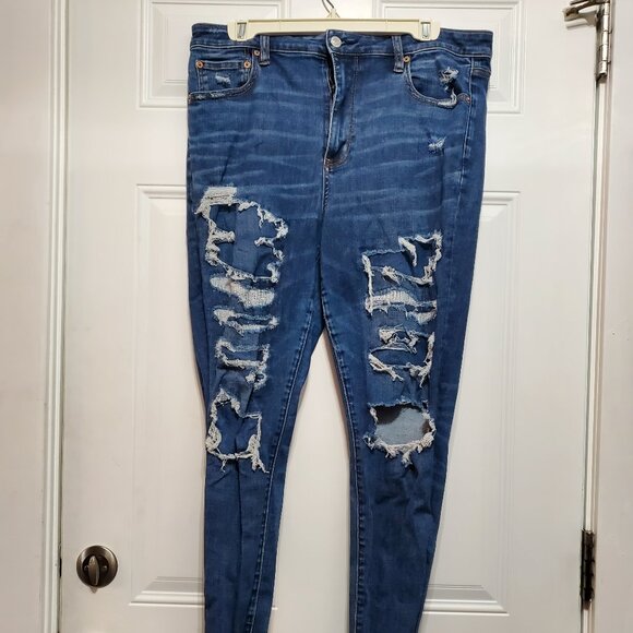 American Eagle Super Hi-Rise Jeggings Destroyed size 16 - Picture 1 of 16